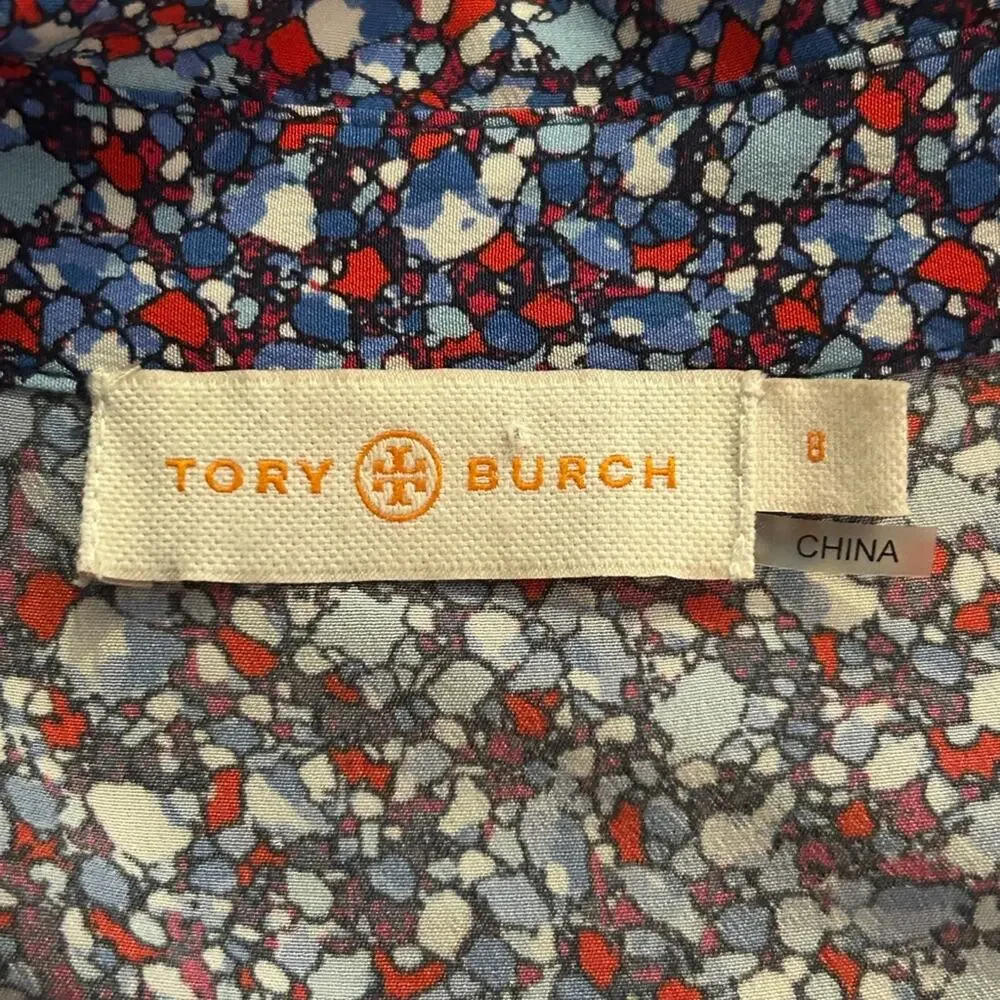 Tory burch Gigi silk shirt dress front tie red white and blue mini size 8